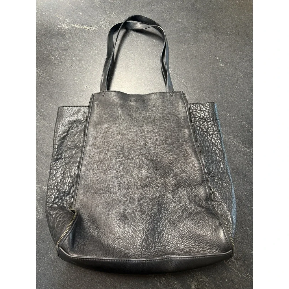Kelsi Dagger Black Leather Tote Bag Large‎ Zip Detail Shoulder Handbag